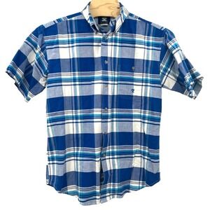 Wrangler 20X Shirt Adult Large L Blue White Plaid Cowboy Western Mens